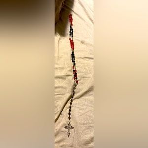 handmade red and black rosary with badazzled cross